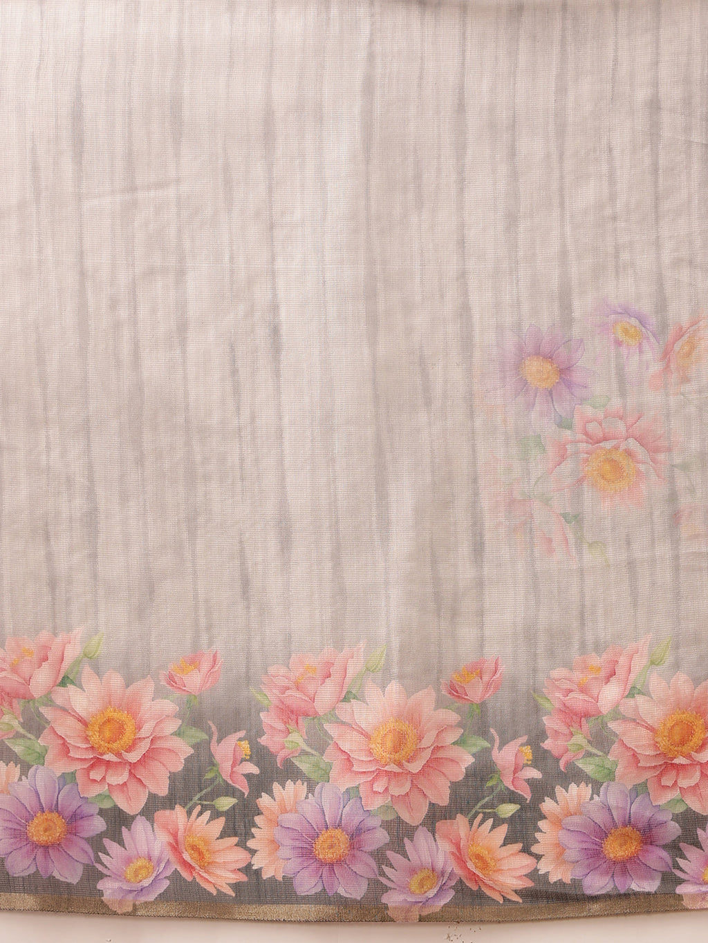 Grey Banarasi Silk Cotton Saree with Floral Digital Print