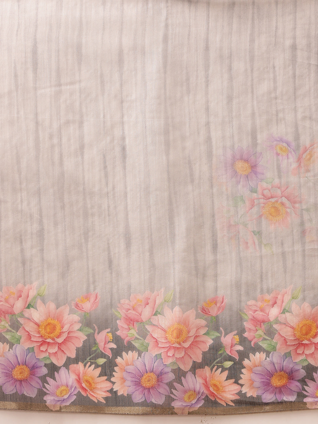 Grey Banarasi Silk Cotton Saree with Floral Digital Print