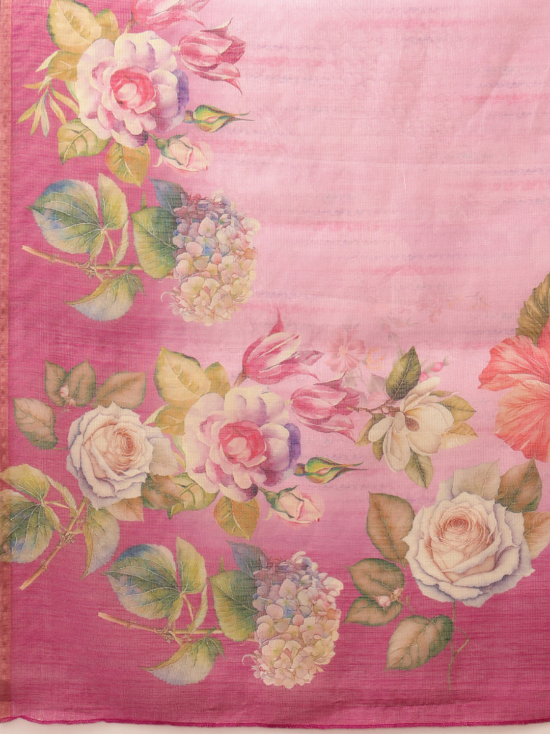 Pink Banarasi Silk Cotton Floral Digital Print Saree
