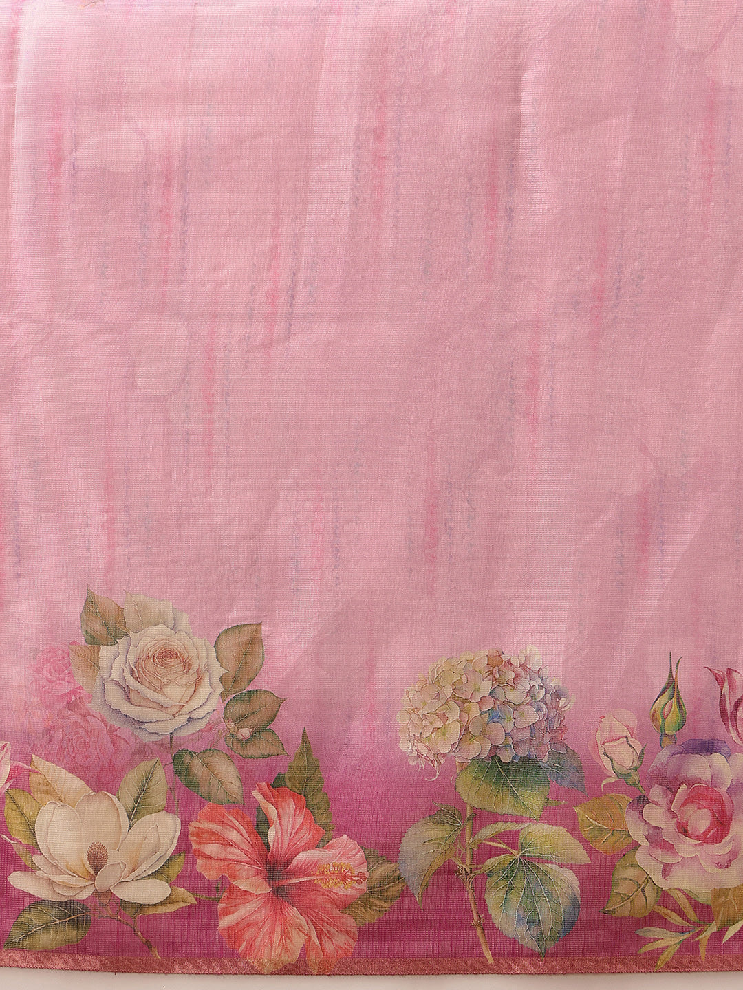 Pink Banarasi Silk Cotton Floral Digital Print Saree