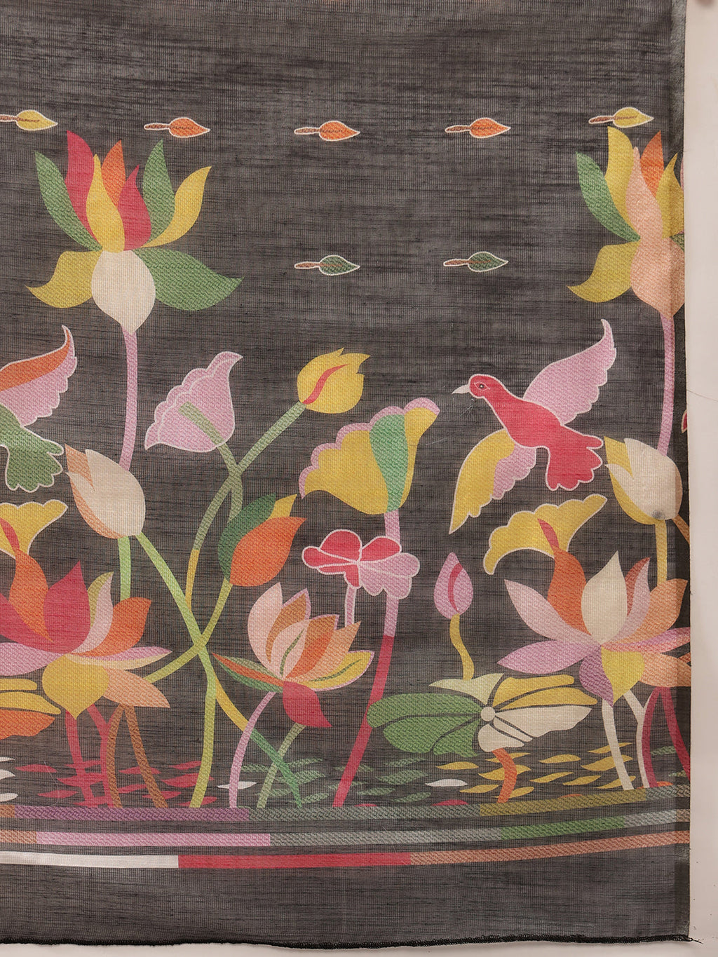 Black Banarasi Cotton Blend Floral Digital Printed Saree