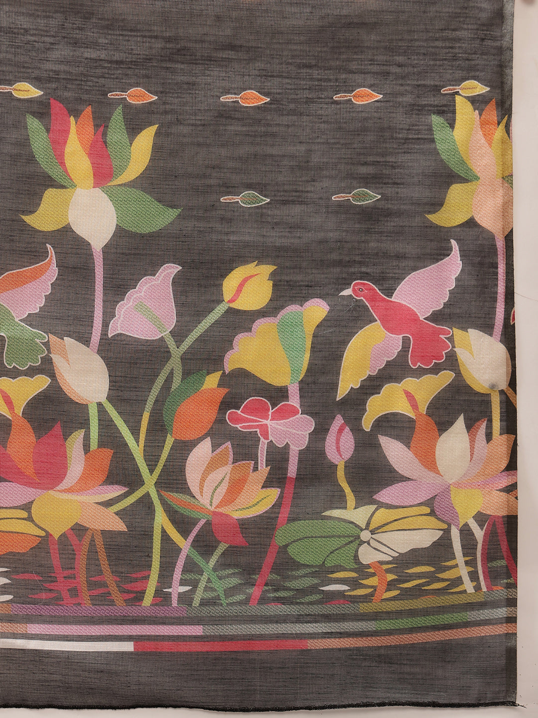 Black Banarasi Cotton Blend Floral Digital Printed Saree
