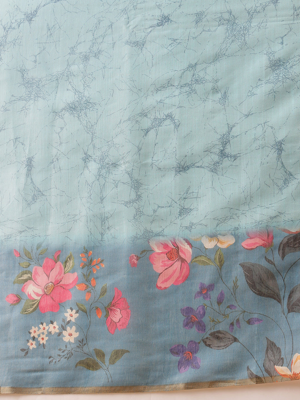 Blue Banarasi Cotton Silk Floral Digital Printed Saree