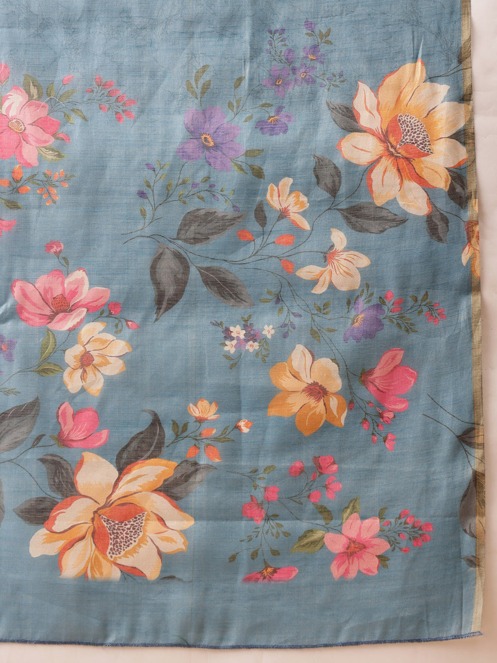 Blue Banarasi Cotton Silk Floral Digital Printed Saree