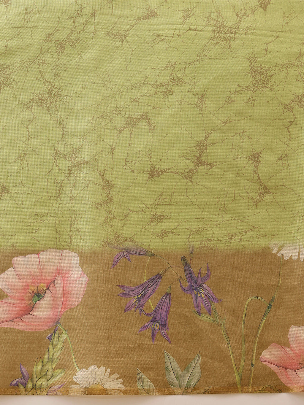 Olive Banarasi Cotton Silk Saree with Floral Digital Prints