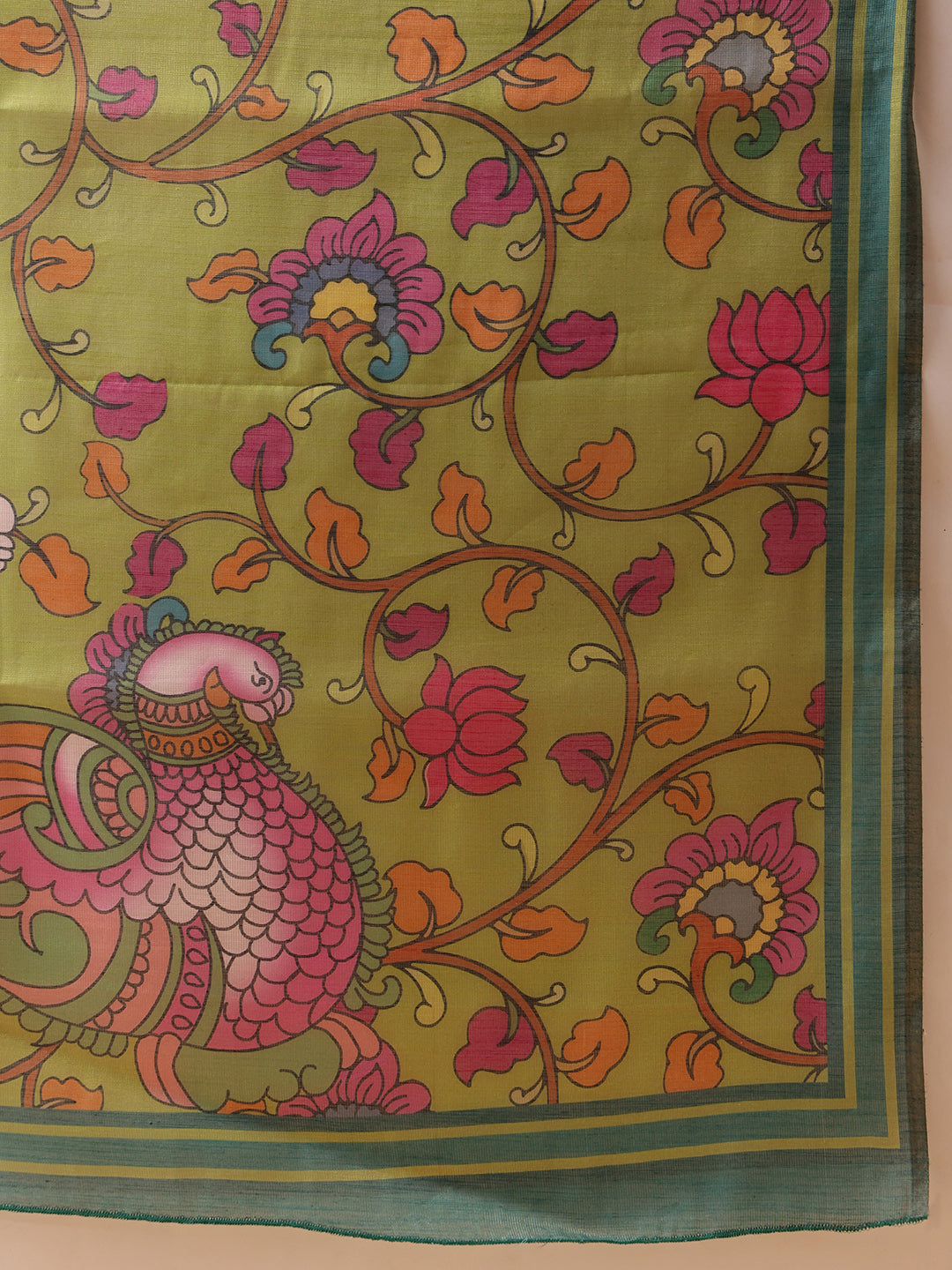 Teal Banarasi Cotton Silk Saree with Lahariya Digital Print
