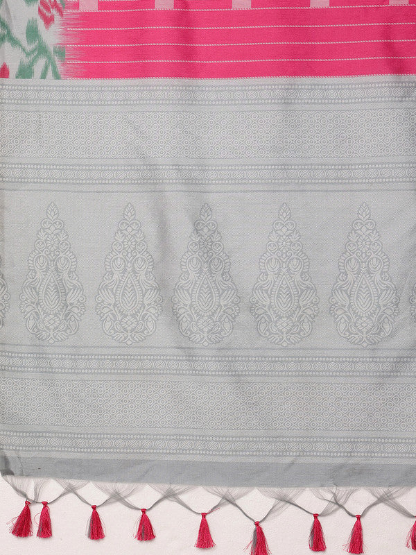 Pink Silk Blend Striped Saree with Digital Print