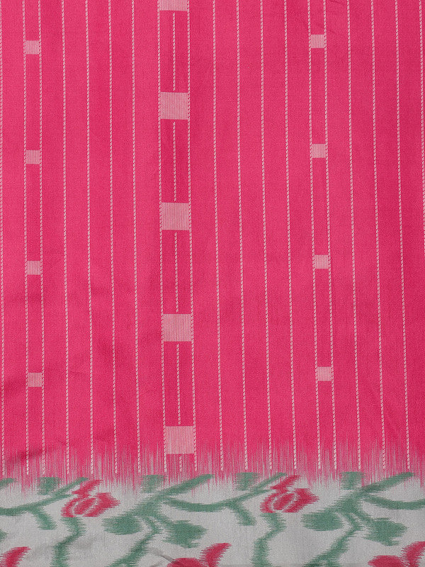 Pink Silk Blend Striped Saree with Digital Print