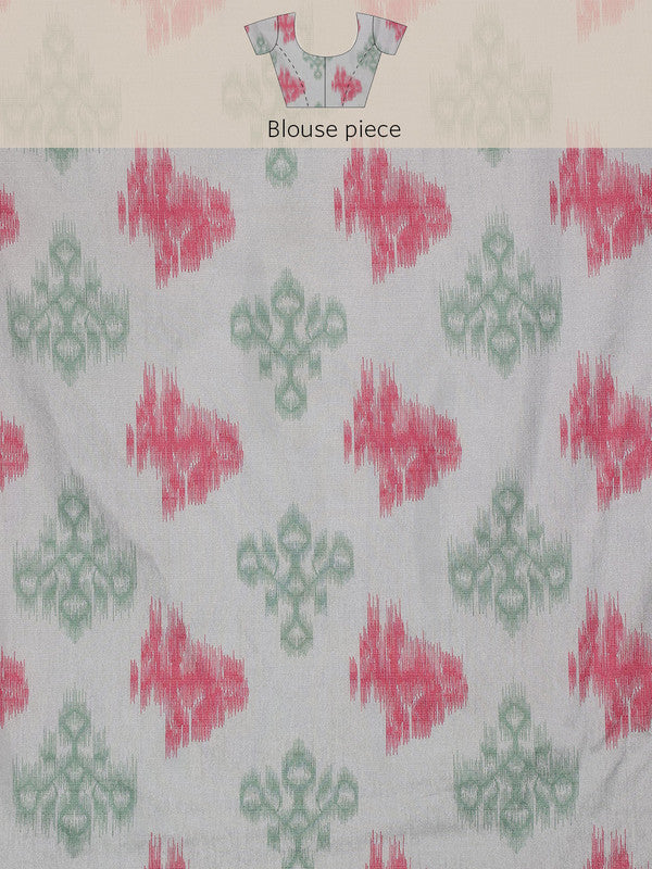 Pink Silk Blend Striped Saree with Digital Print