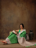 Green silk blend saree with contemporary striped digital print and unstitched blouse