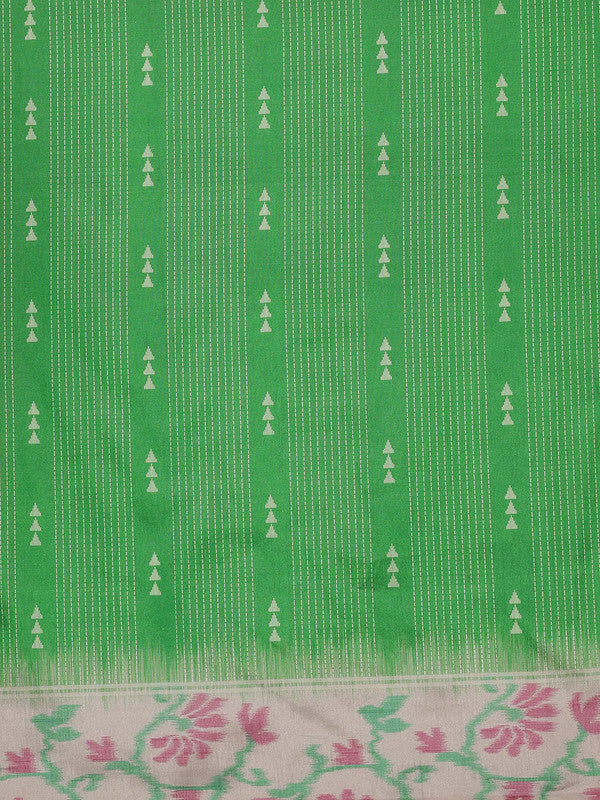 Green Silk Blend Striped Digital Print Saree with Unstitched Blouse