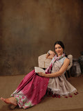 Maroon silk blend saree with digital striped print and unstitched blouse piece