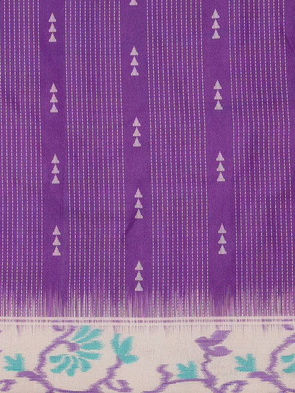 Purple Striped Digital Print Silk Blend Saree with Blouse Piece