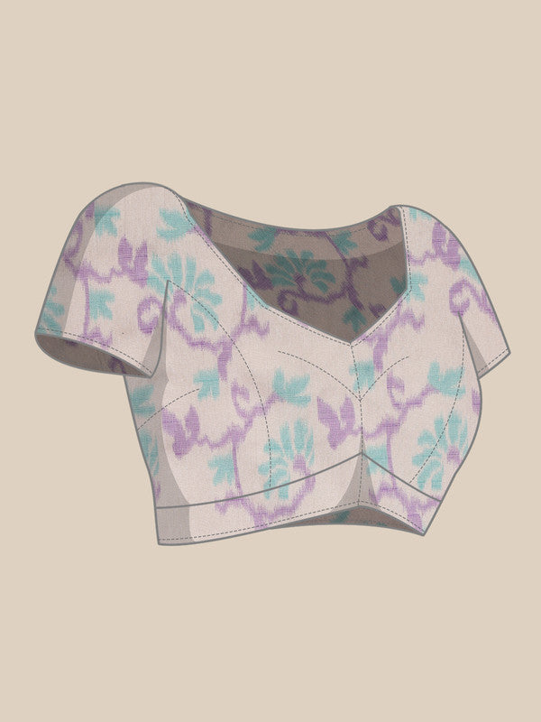 Purple Striped Digital Print Silk Blend Saree with Blouse Piece