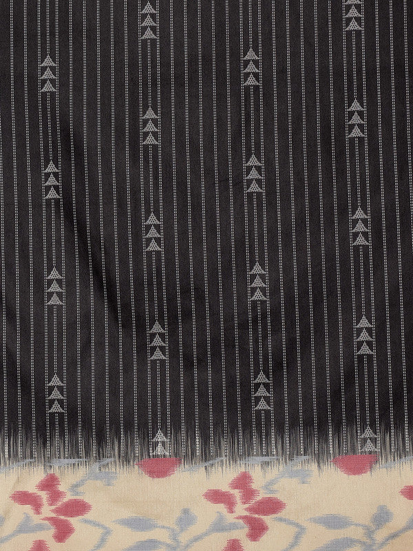 Black Silk Blend Digital Print Striped Saree with Blouse