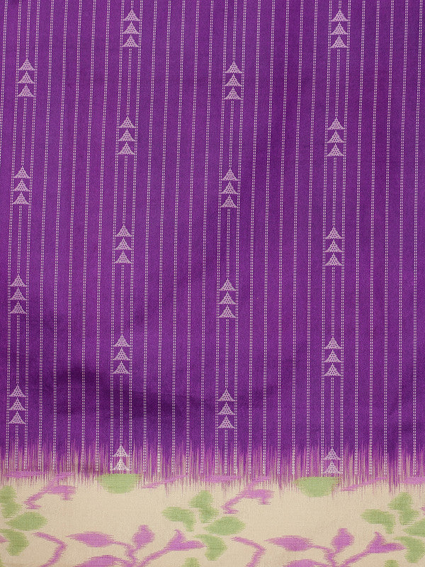 Purple Silk Blend Digital Print Striped Saree with Blouse