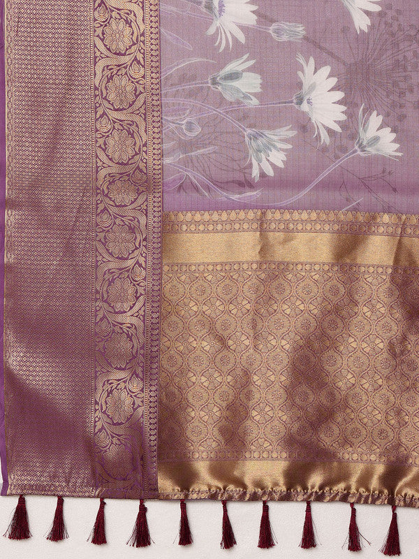 Lavender Munga Silk Floral Digital Print Saree with Blouse