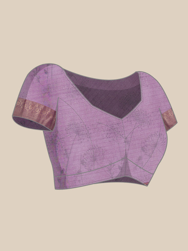 Lavender Munga Silk Floral Digital Print Saree with Blouse