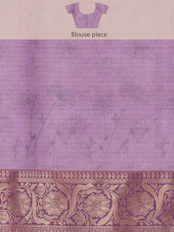 Lavender Munga Silk Floral Digital Print Saree with Blouse