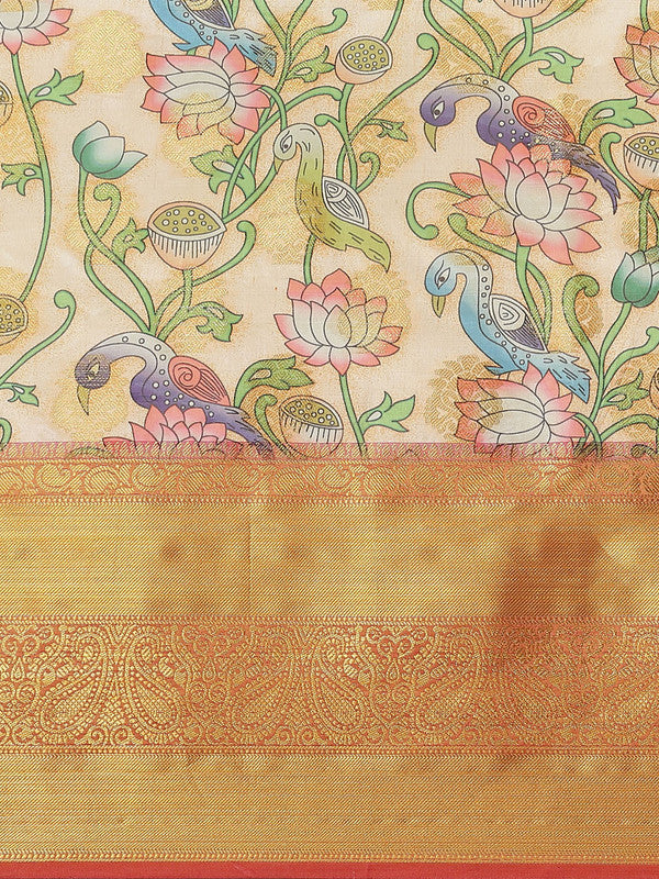 Multicolor Digital Print Floral Art Silk Saree with Blouse Piece
