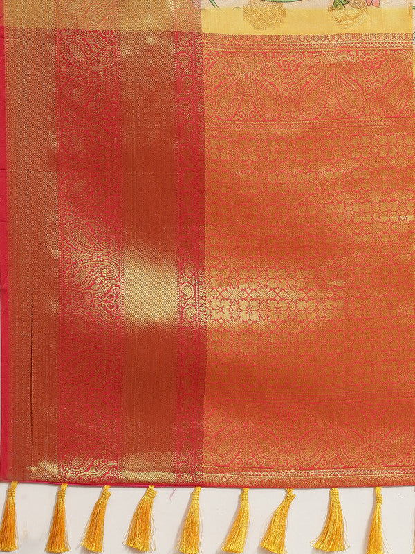 Multicolor Digital Print Floral Art Silk Saree with Blouse Piece