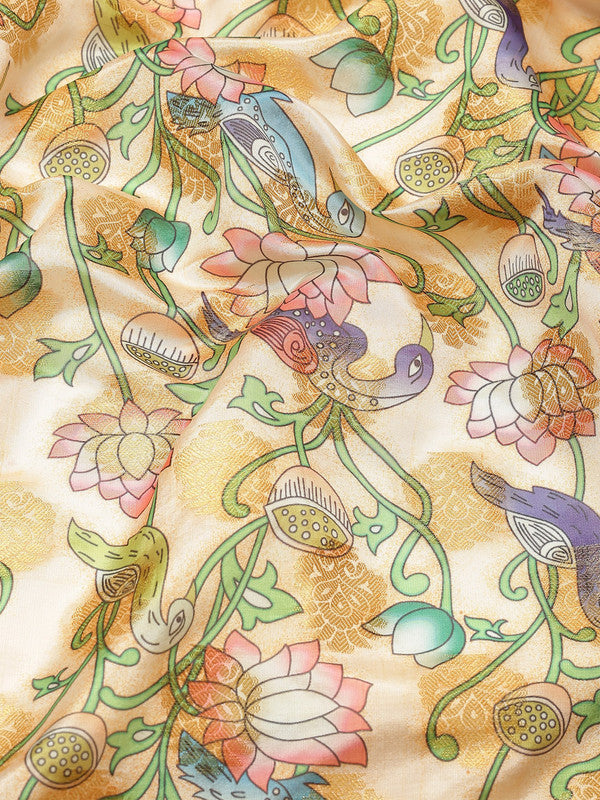 Multicolor Digital Print Floral Art Silk Saree with Blouse Piece