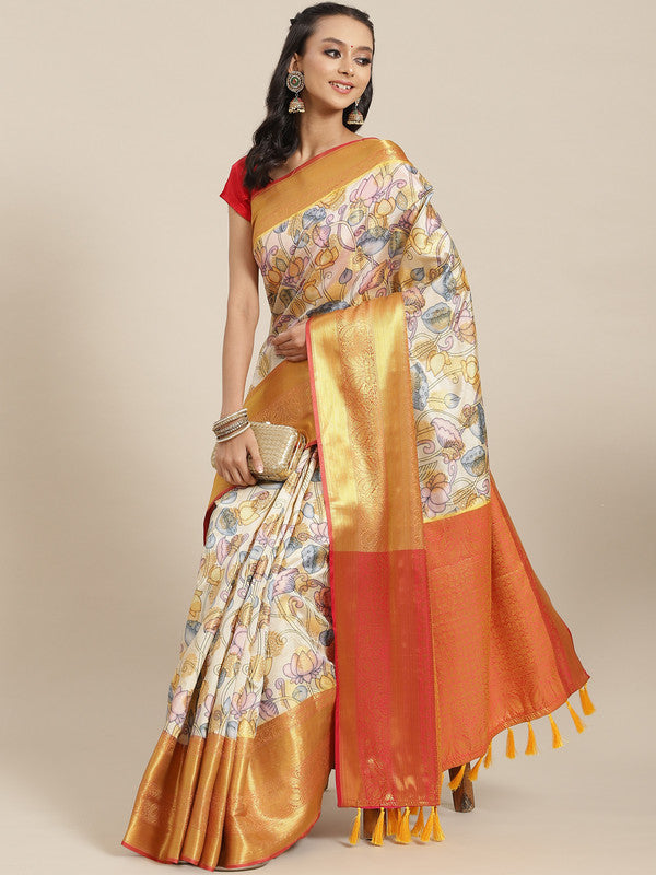 Multicolor art silk digital floral printed saree with unstitched blouse