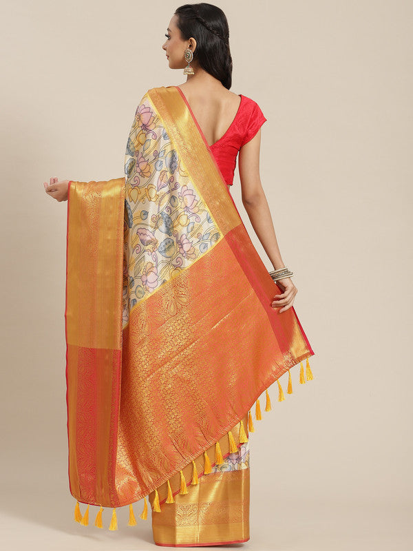 Multicolor Art Silk Digital Floral Print Saree with Unstitched Blouse