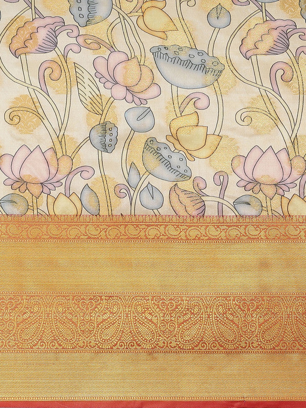 Multicolor Art Silk Digital Floral Print Saree with Unstitched Blouse