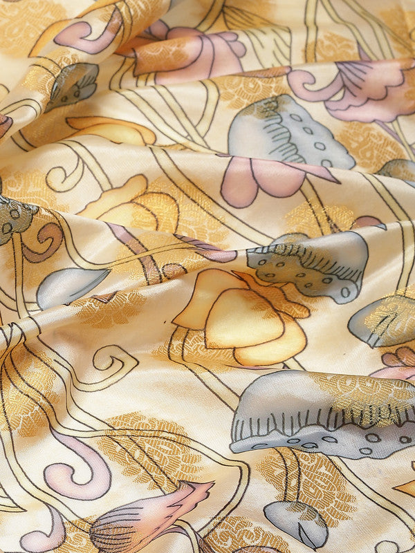 Multicolor Art Silk Digital Floral Print Saree with Unstitched Blouse