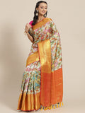 Multicolor Art Silk saree featuring vibrant floral digital prints with an unstitched blouse piece.