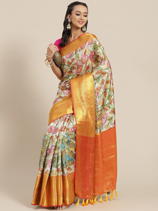 Multicolor Art Silk saree featuring vibrant floral digital prints with an unstitched blouse piece.