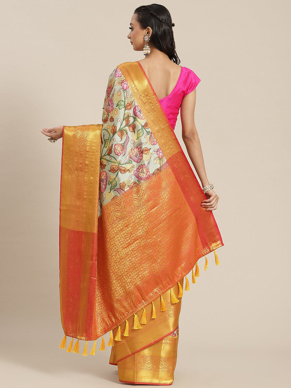 Multicolor Art Silk Floral Digital Print Saree with Blouse Piece