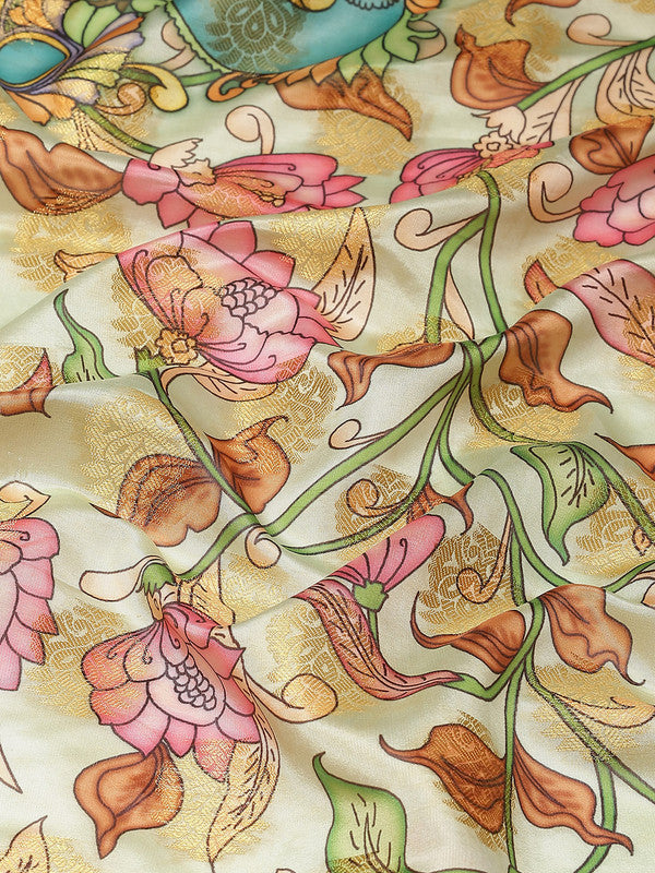 Multicolor Art Silk Floral Digital Print Saree with Blouse Piece