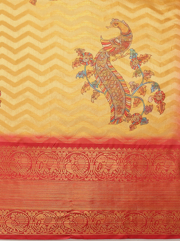 Yellow Art Silk Abstract Printed Saree with Unstitched Blouse