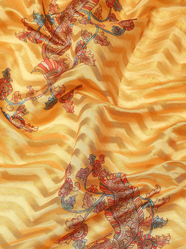 Yellow Art Silk Abstract Printed Saree with Unstitched Blouse