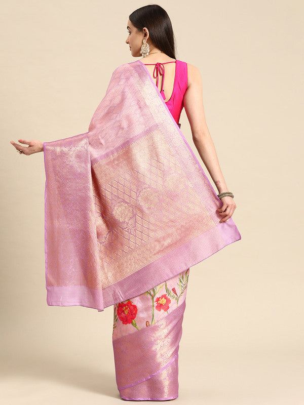 Lavender Tissue Silk Digital Print Floral Saree with Blouse