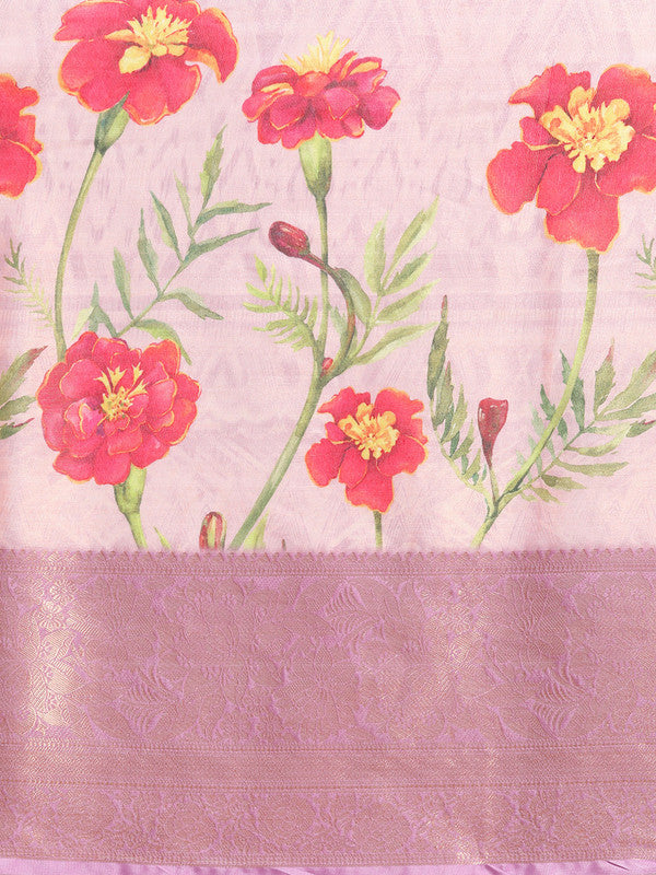 Lavender Tissue Silk Digital Print Floral Saree with Blouse