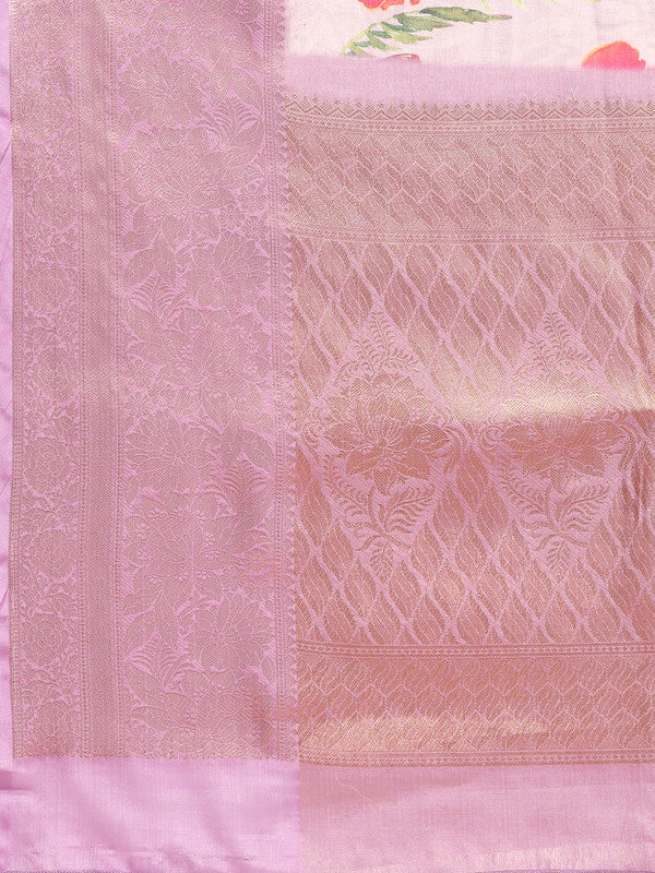 Lavender Tissue Silk Digital Print Floral Saree with Blouse
