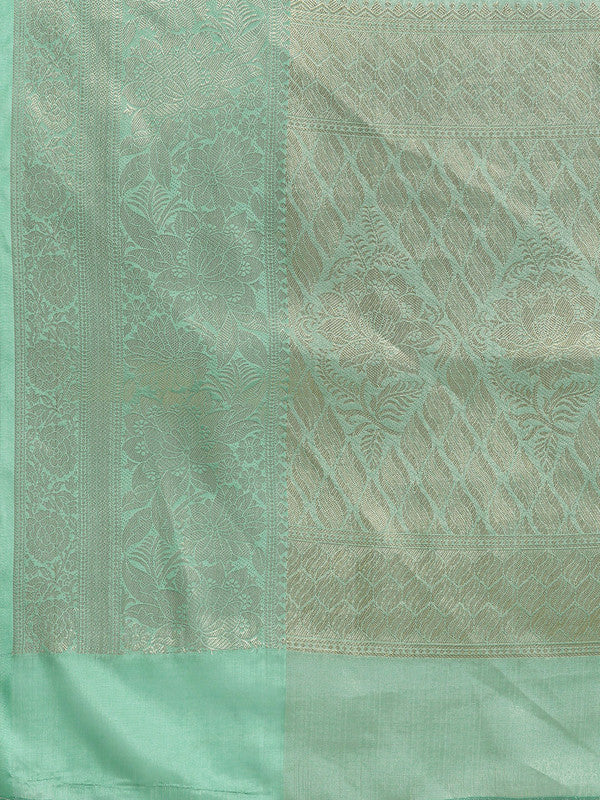 Turquoise Tissue Silk Floral Digital Print Saree with Blouse Piece