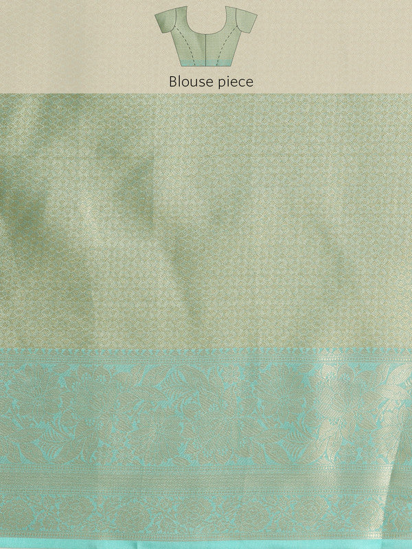 Turquoise Tissue Silk Floral Digital Print Saree with Blouse Piece