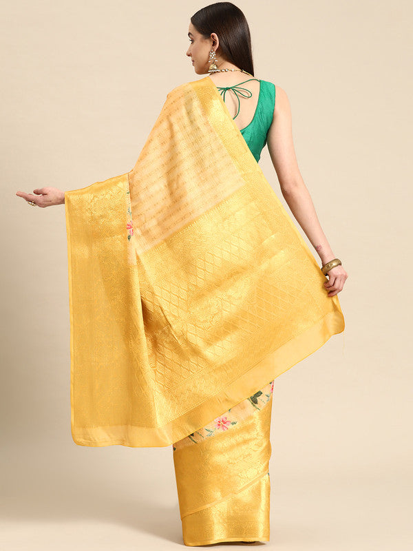 Yellow Tissue Silk Floral Digital Print Saree with Blouse Piece