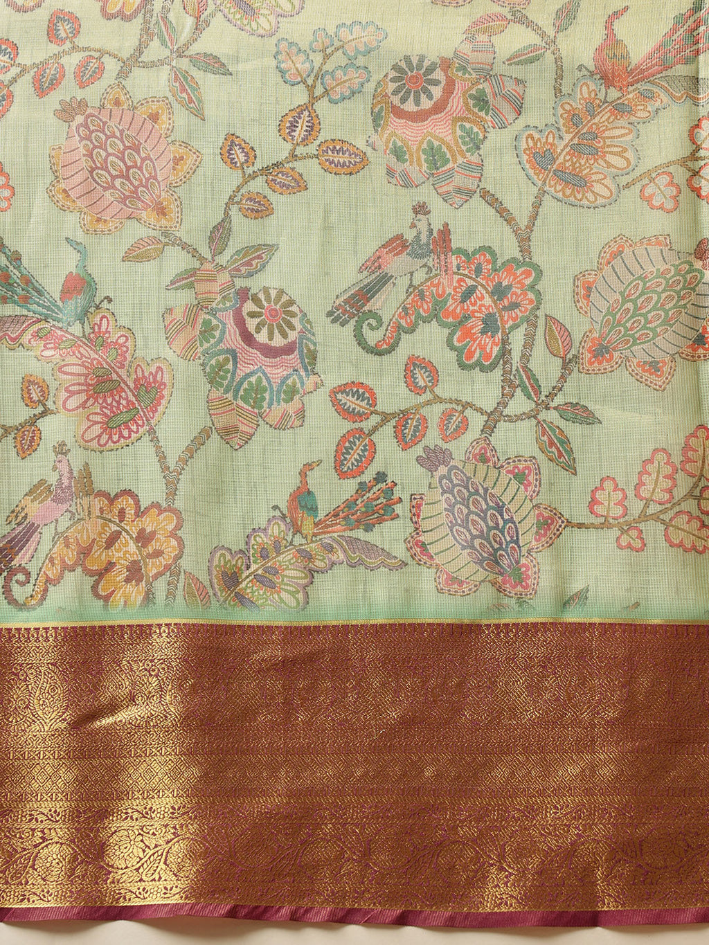 Green Banarasi Muga Silk Saree with Pichwai Digital Print