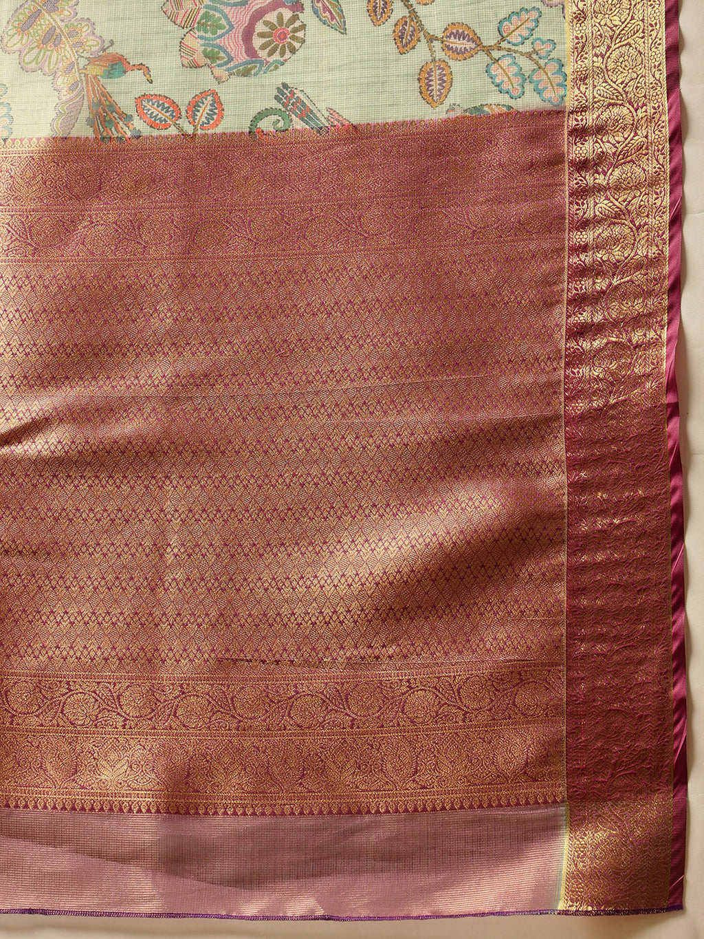 Green Banarasi Muga Silk Saree with Pichwai Digital Print