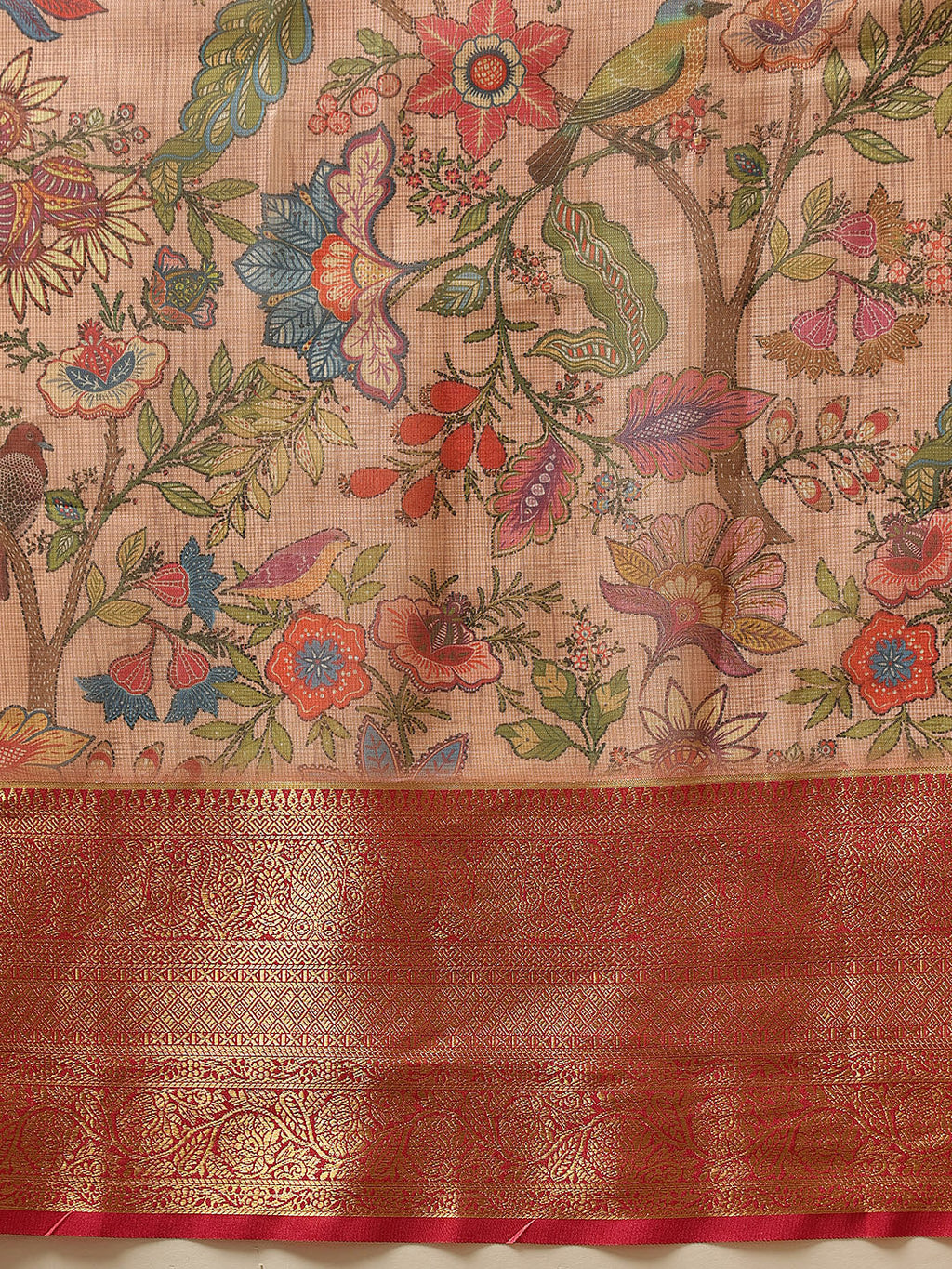 Peach Banarasi Muga Silk Saree with Pichwai Digital Print