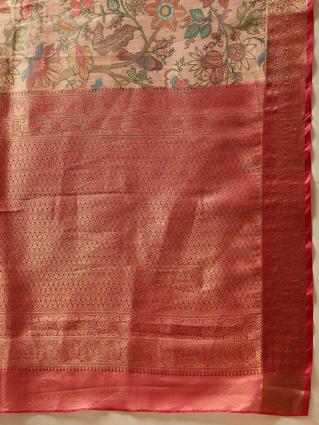 Peach Banarasi Muga Silk Saree with Pichwai Digital Print