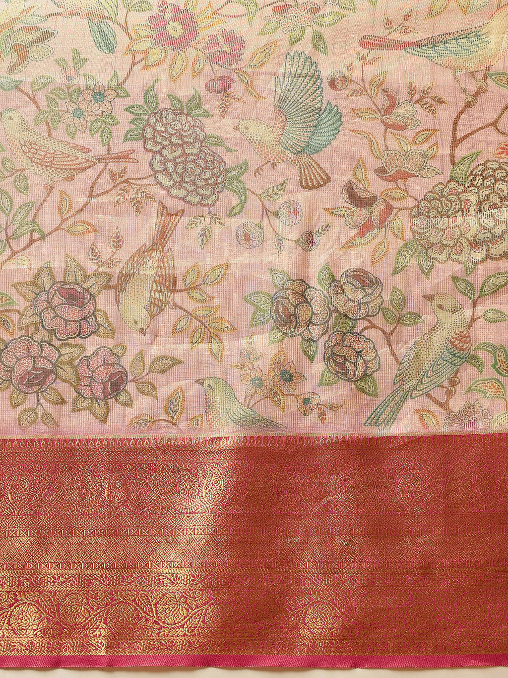 Pink Muga Silk Saree with Traditional Pichwai Digital Prints