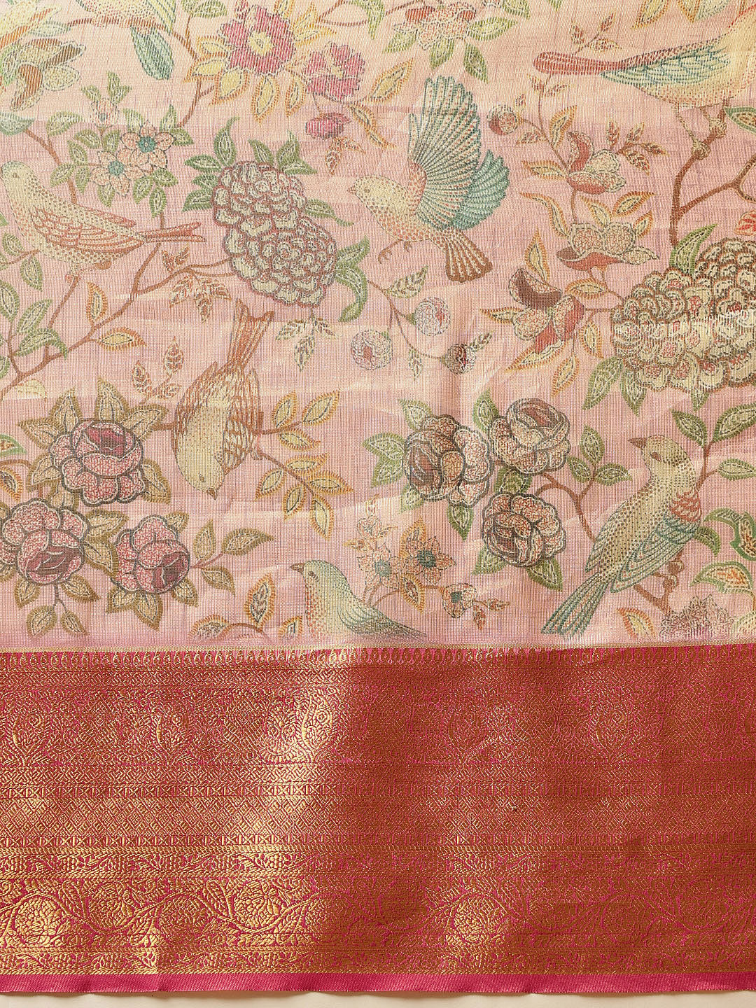 Pink Muga Silk Saree with Traditional Pichwai Digital Prints