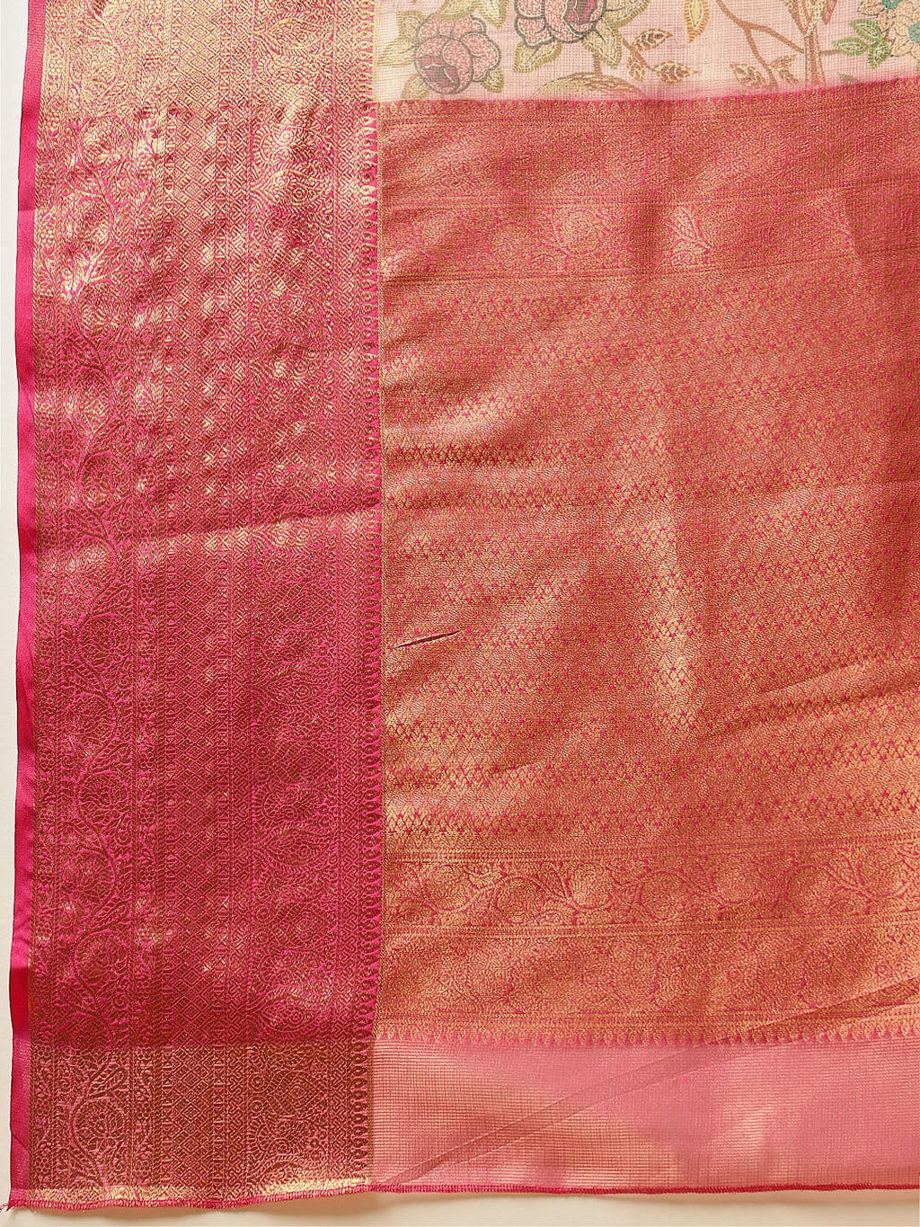 Pink Muga Silk Saree with Traditional Pichwai Digital Prints