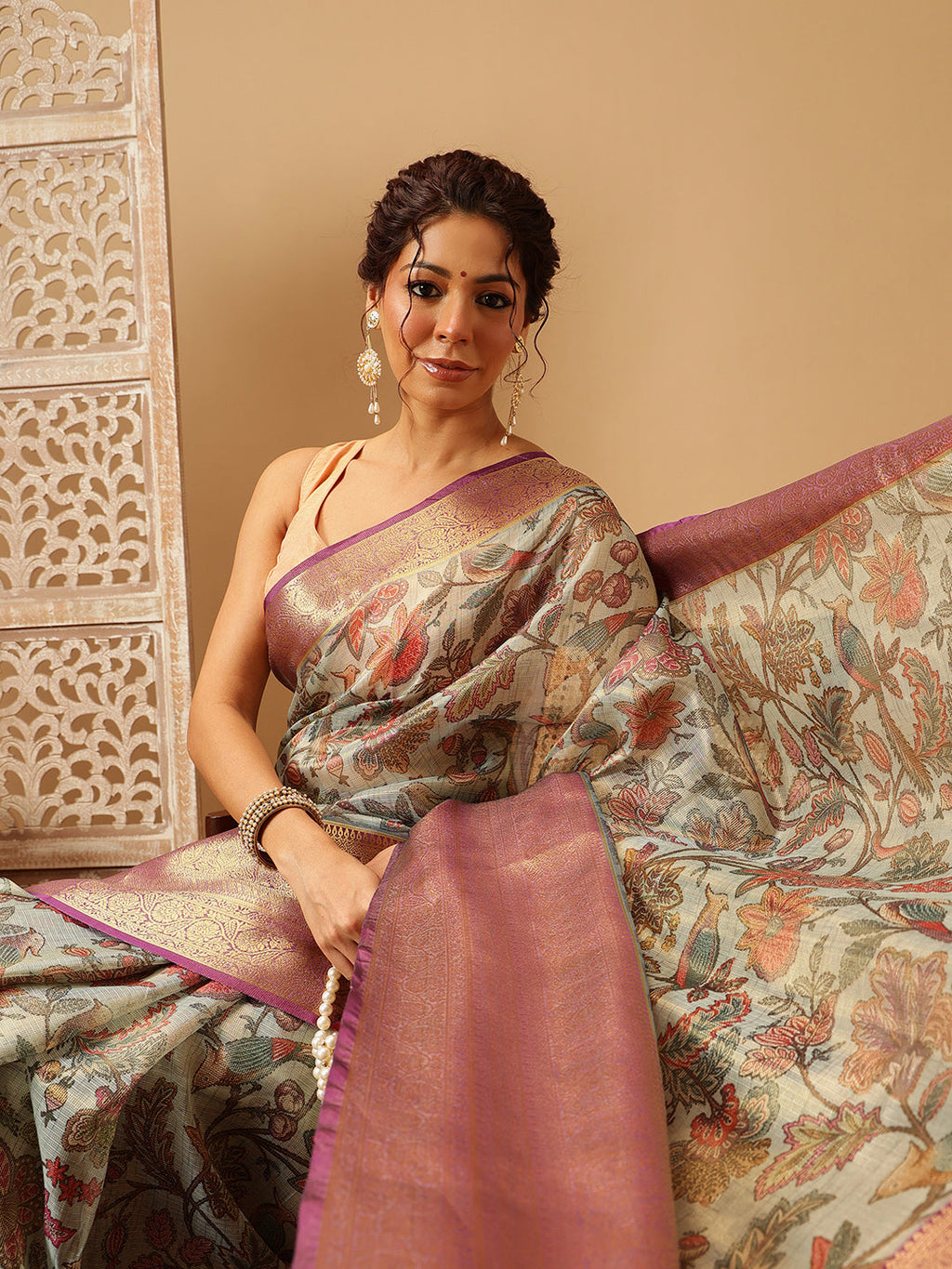 Teal Banarasi Muga Silk Pichwai Digital Printed Saree